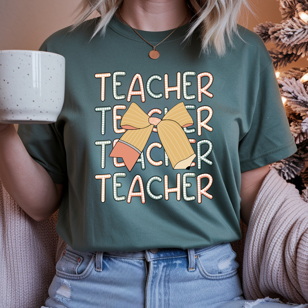 Teacher Repeat Bow Tee